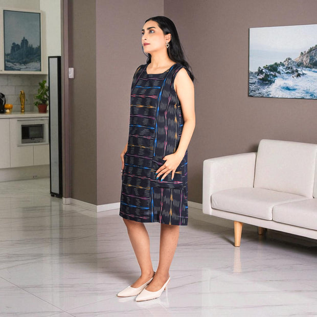 Midnight Stripes Handloom Cotton Shift Dress