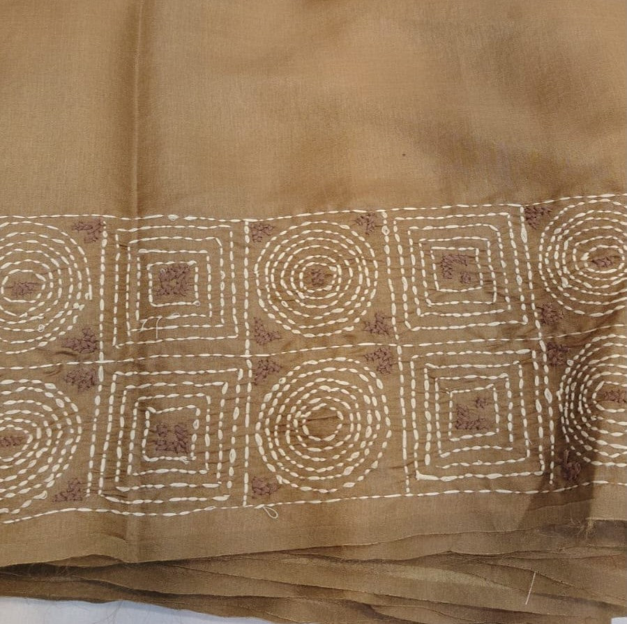 Sand Brown Geometric Elegance Semi Tussar Saree