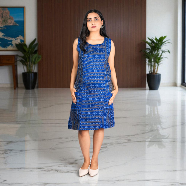 Ikat Wave Handloom Cotton Shift Dress