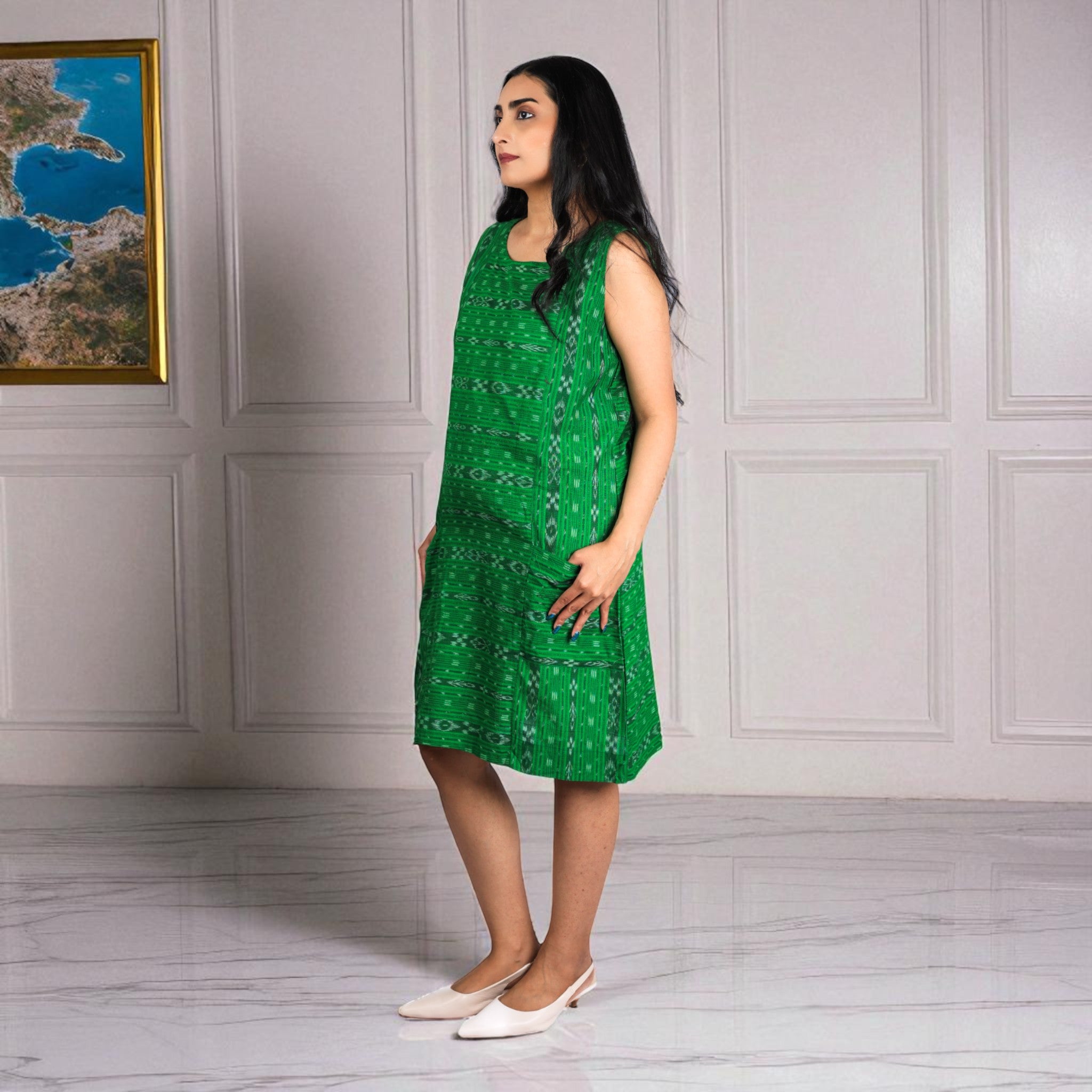 Green Loom Cotton Shift Dress
