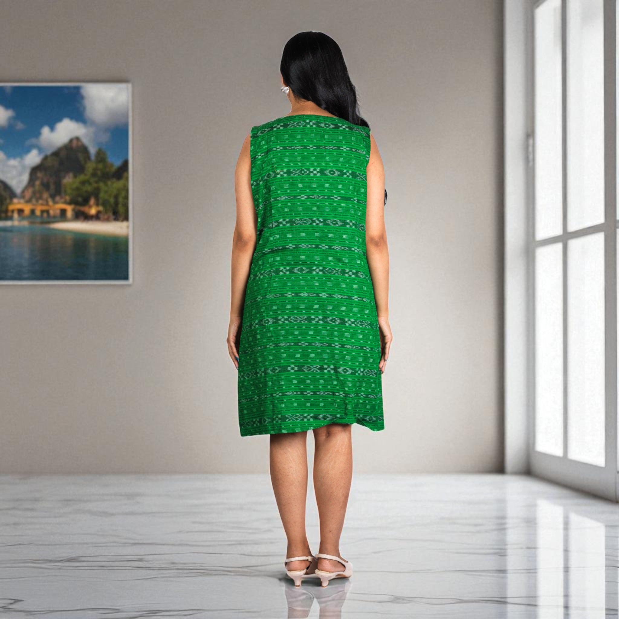 Green Loom Cotton Shift Dress