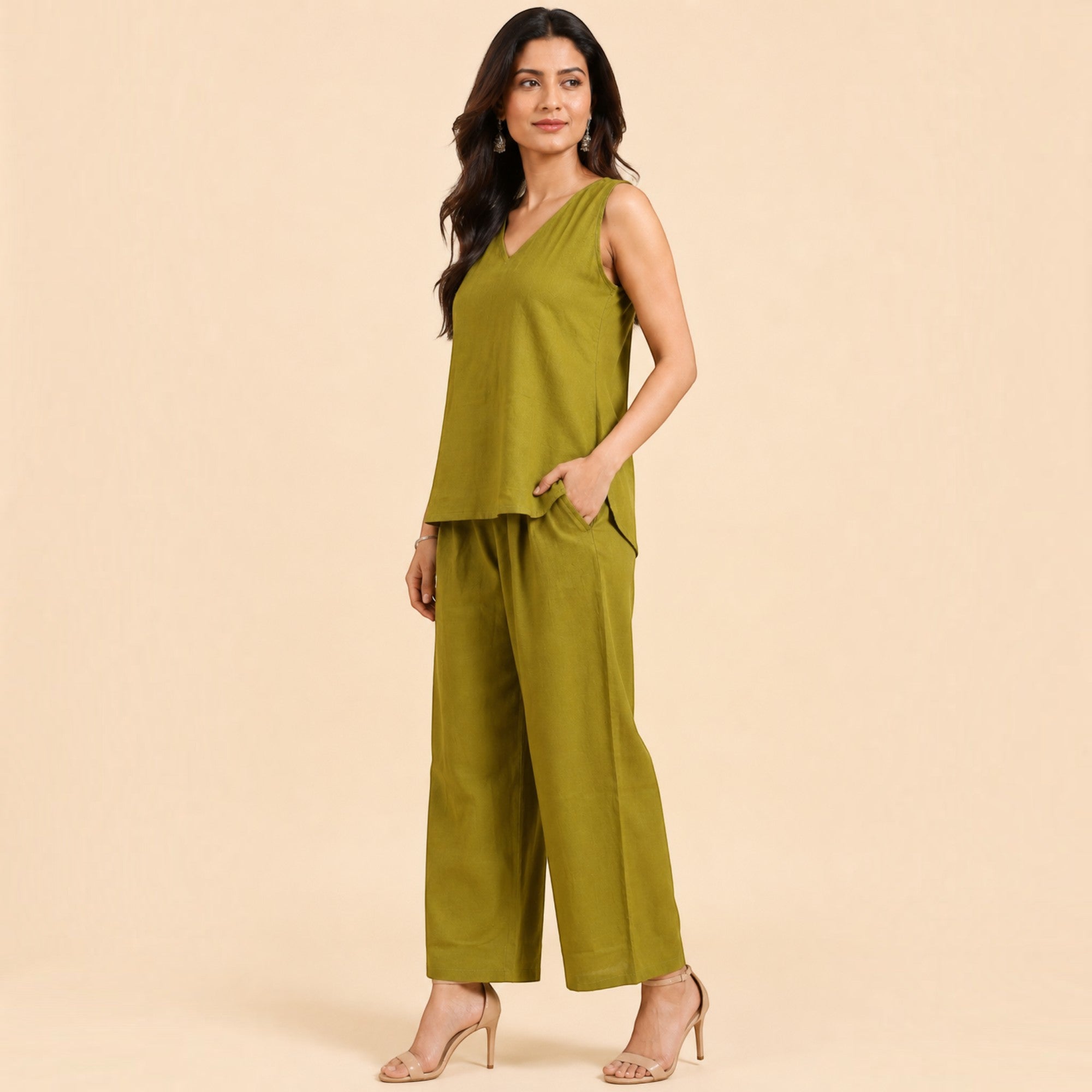 Green Handloom Cotton Co-ord Set
