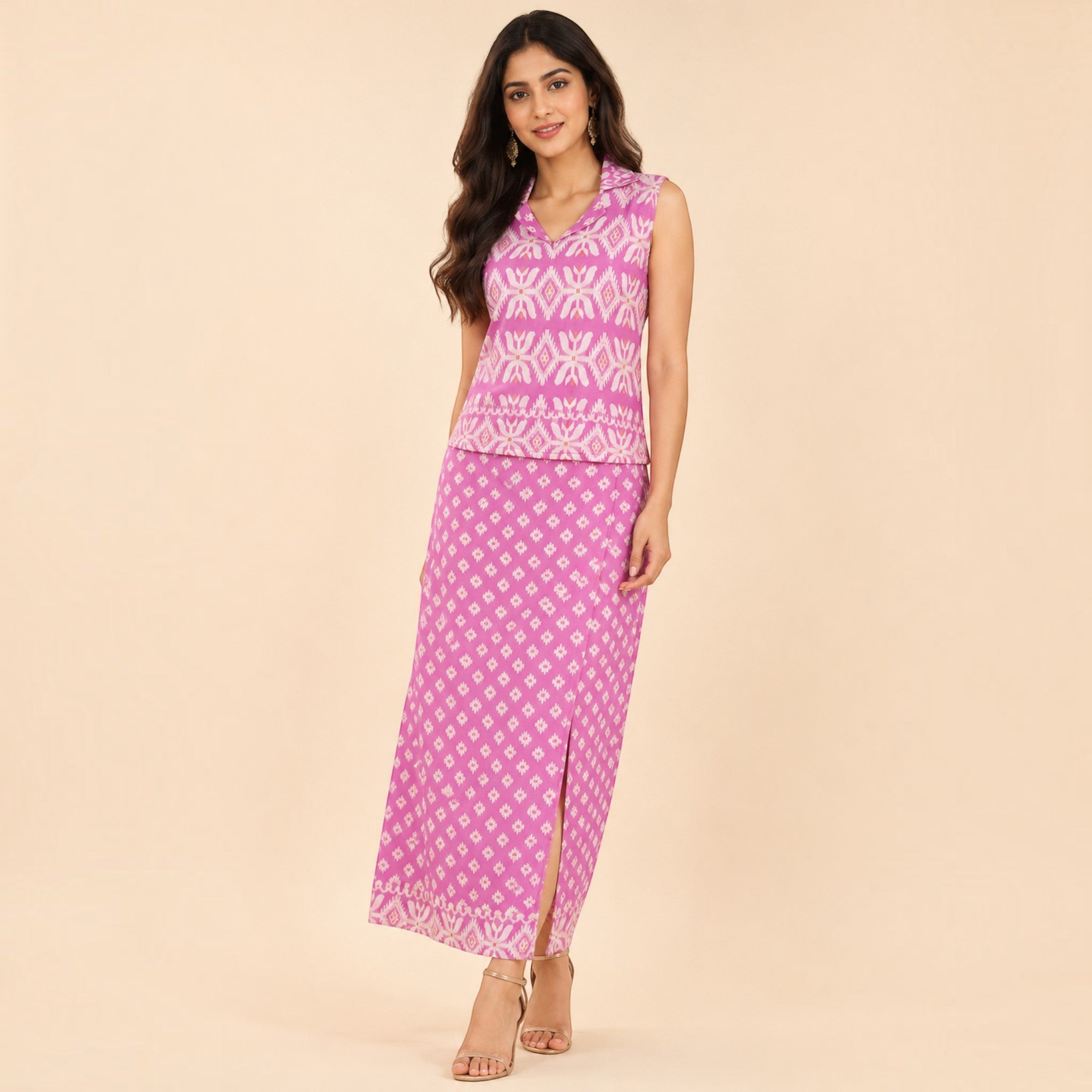 Purple Jamdani Cotton Skirt & Top