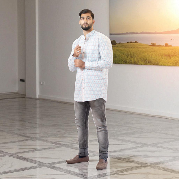 Sky Bloom Handblock Short Kurta