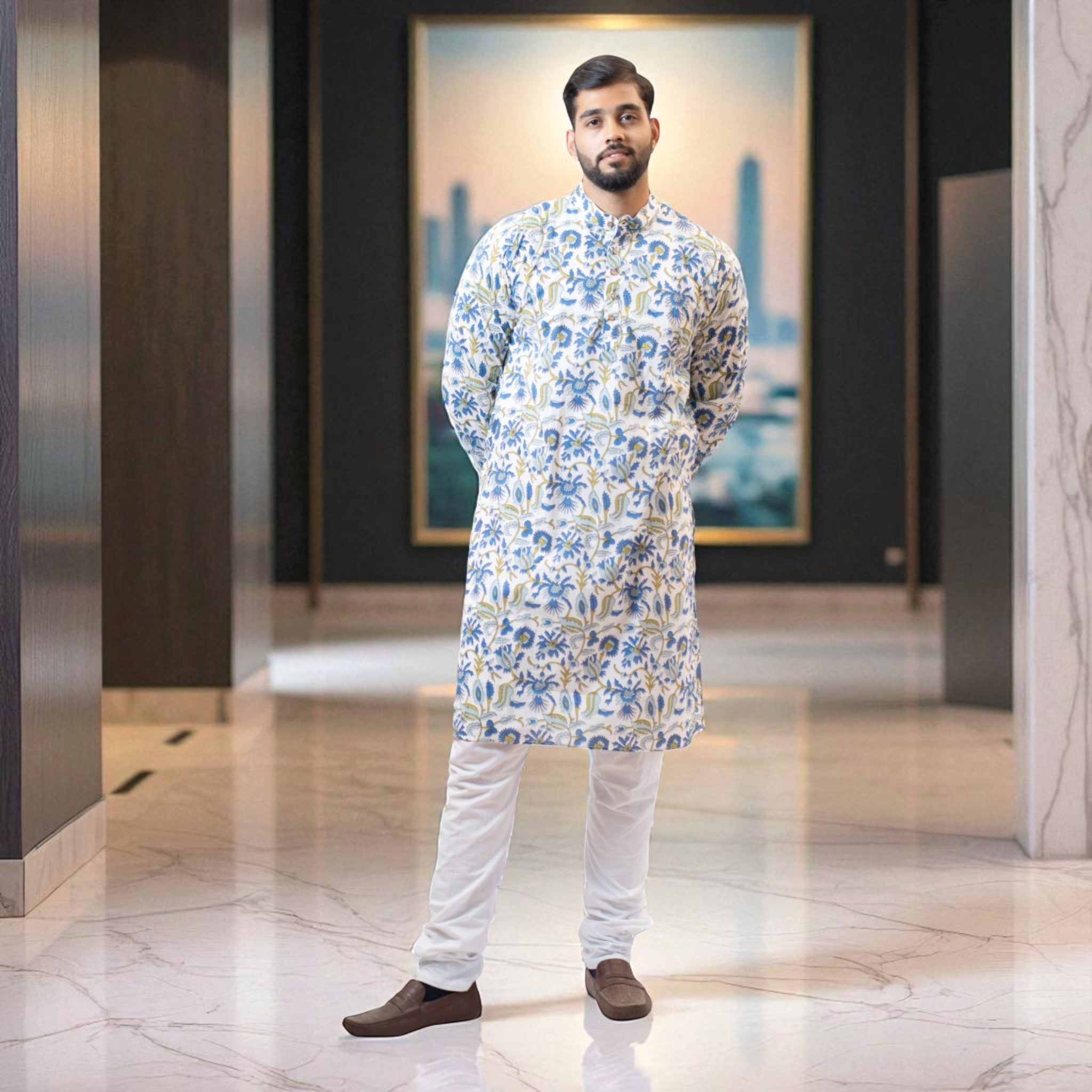 FloraBlue Handblock Cotton Kurta