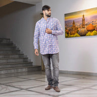 PurpleFloral Handblock Cotton Short Kurta