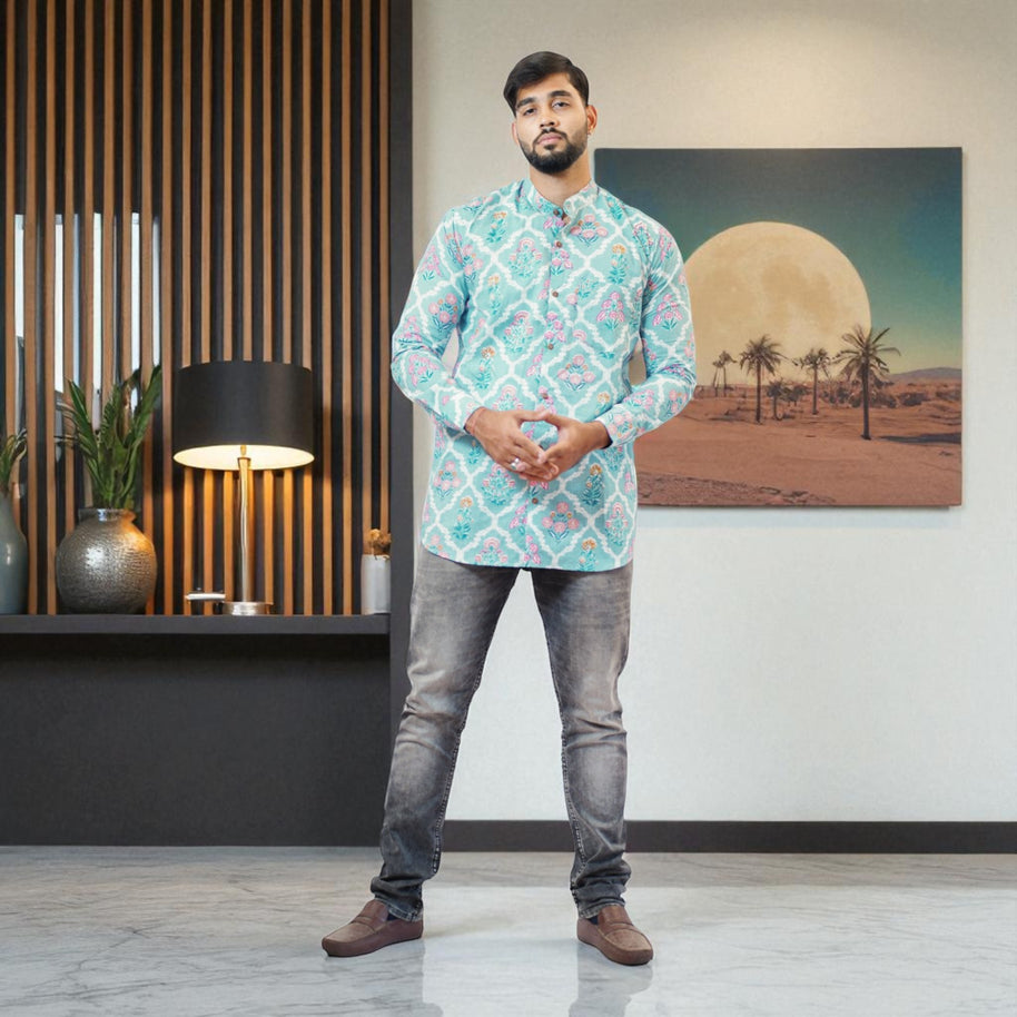 FloraMughal Handblock Cotton Short Kurta