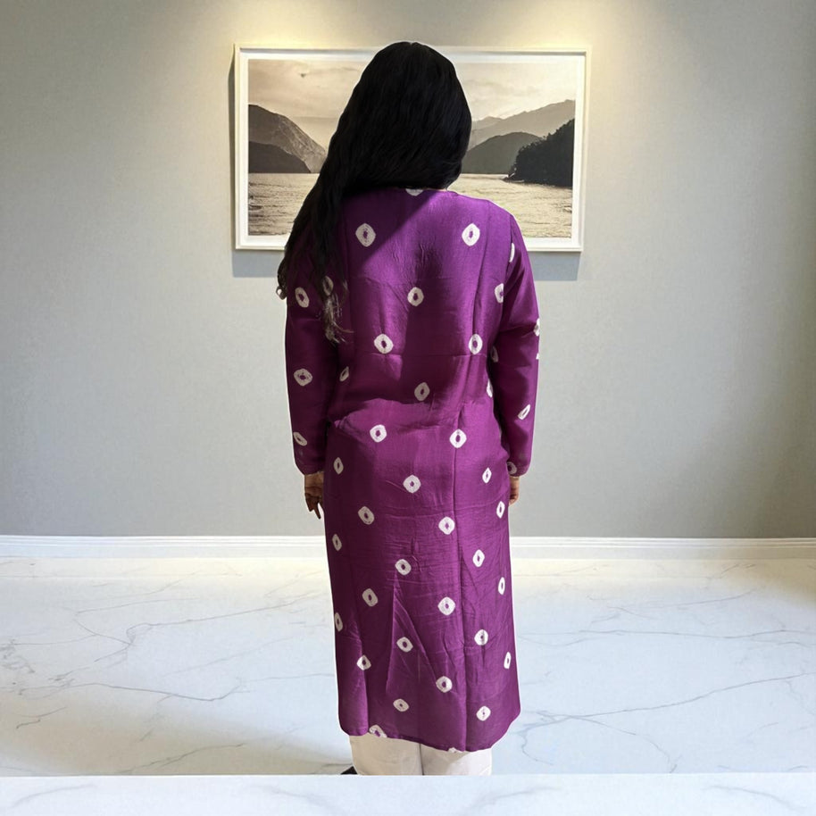 Orchid Purple Bandhej Womens Silk Kurta