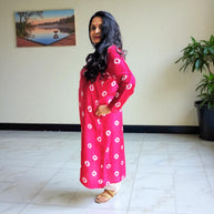 Magenta Pink Bandhej Womens Silk  Kurta