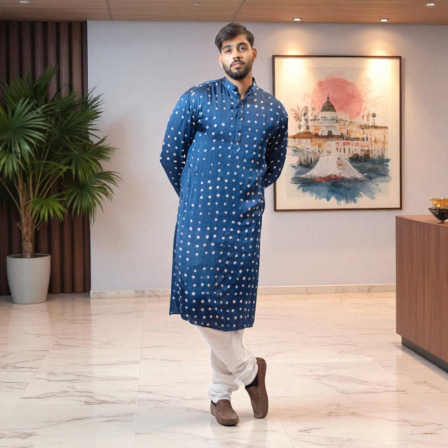 Blue Modal Silk Bandhani Kurta