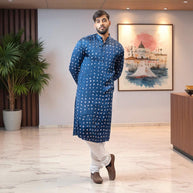 Blue Modal Silk Bandhani Kurta