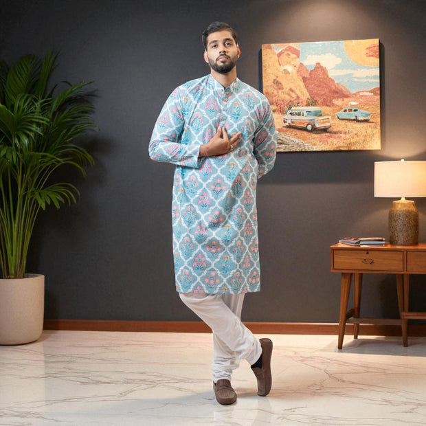 MughalBlue Handblock Cotton Kurta