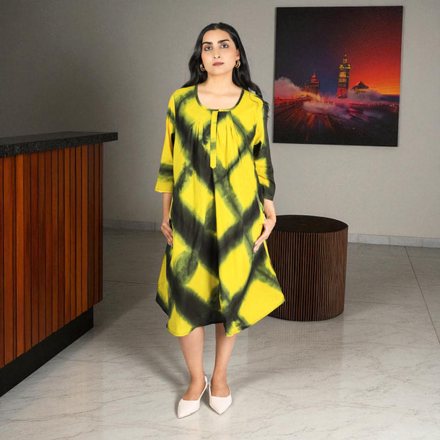 YellowMystic Cotton Flared Dress