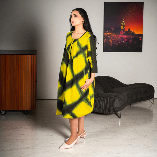 YellowMystic Cotton Flared Dress