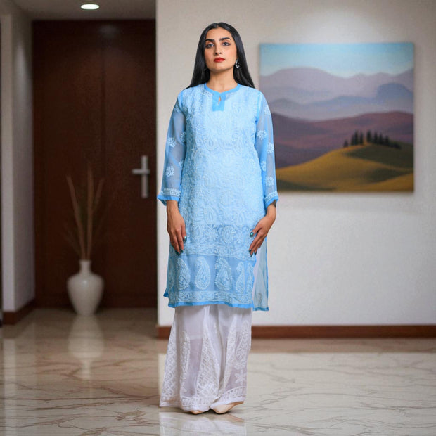 BlueMist Chikankari Georgette Kurti