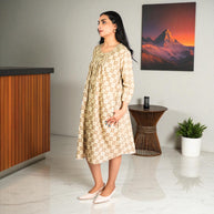 GreyGrid Handblock Cotton Flared Dress