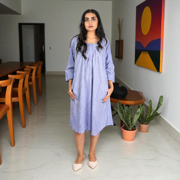 Handloom Striped Cotton Flare Dress