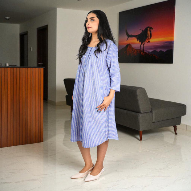 Handloom Striped Cotton Flare Dress