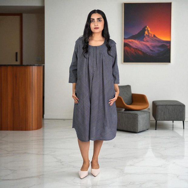 CheckMate Handwoven Cotton Flared Dress