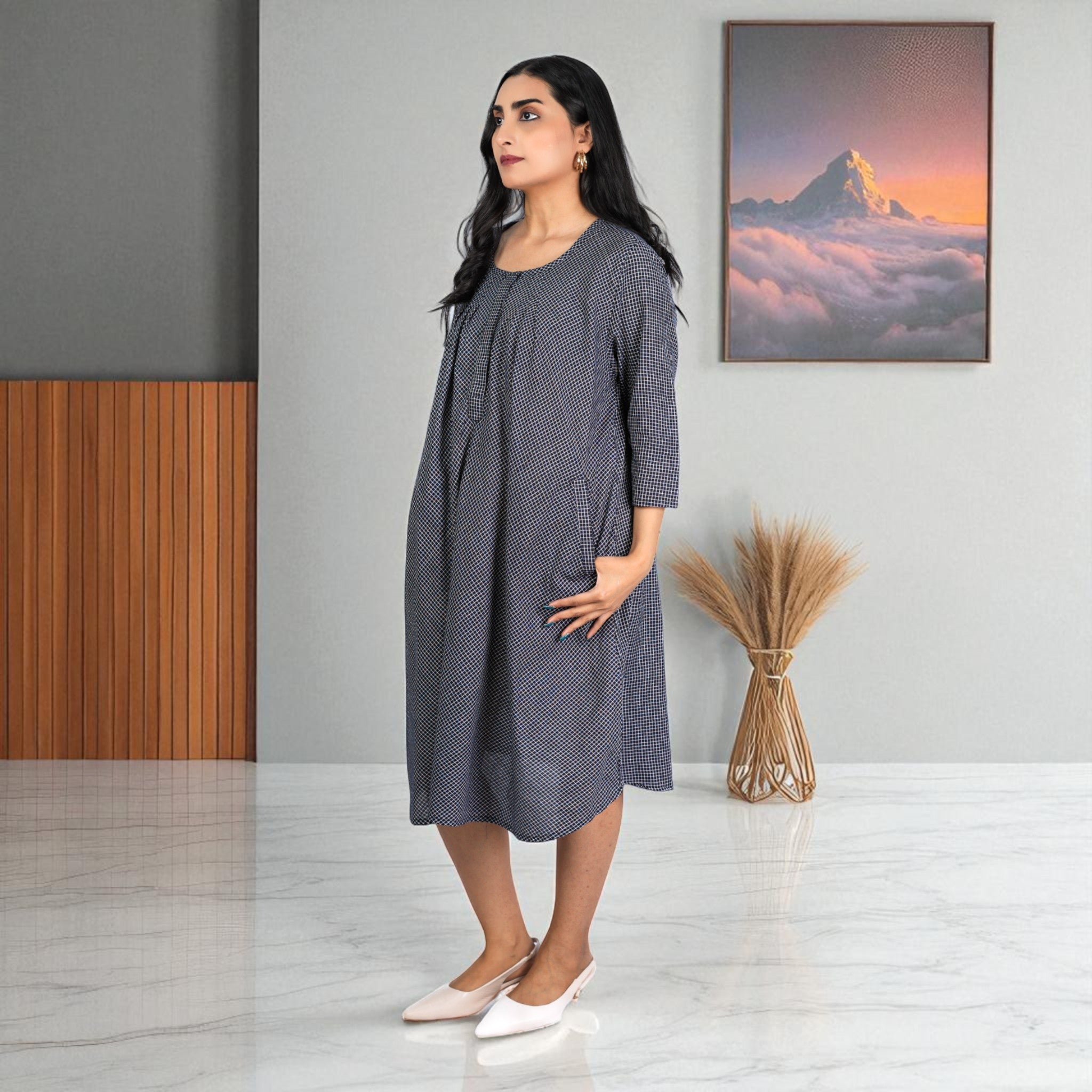 CheckMate Handwoven Cotton Flared Dress