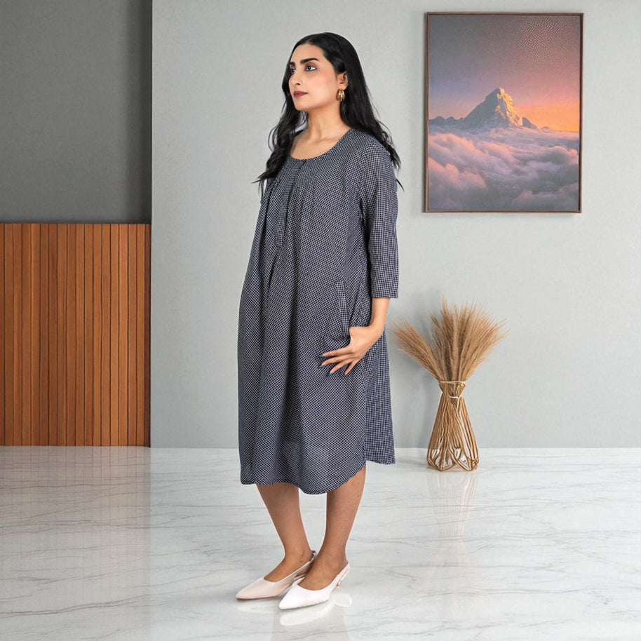 CheckMate Handwoven Cotton Flared Dress