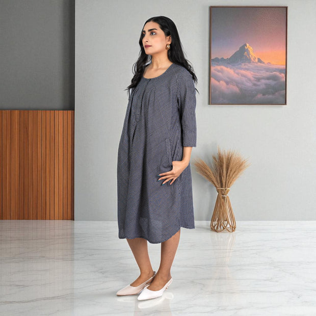 CheckMate Handwoven Cotton Flared Dress