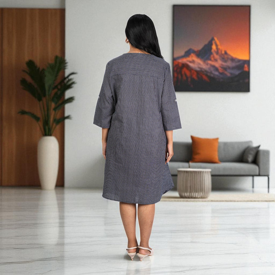 CheckMate Handwoven Cotton Flared Dress