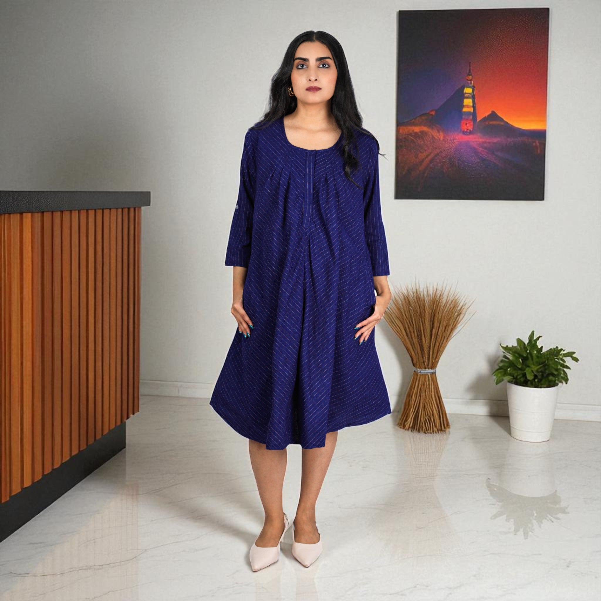 LoomLines Handwoven Cotton Flared Dress