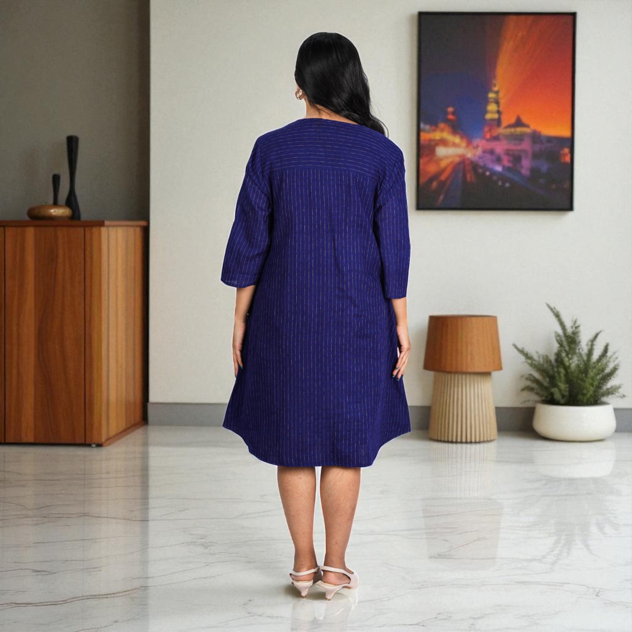 LoomLines Handwoven Cotton Flared Dress