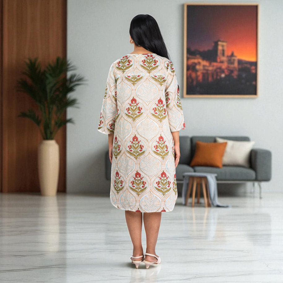 MughalMuse Handblock Cotton Flared Dress