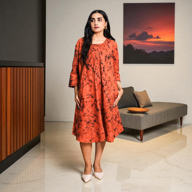 RustWeave Handwoven Cotton Flared Dress