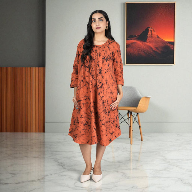 RustWeave Handwoven Cotton Flared Dress