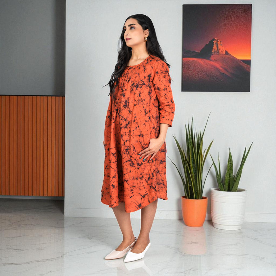 RustWeave Handwoven Cotton Flared Dress