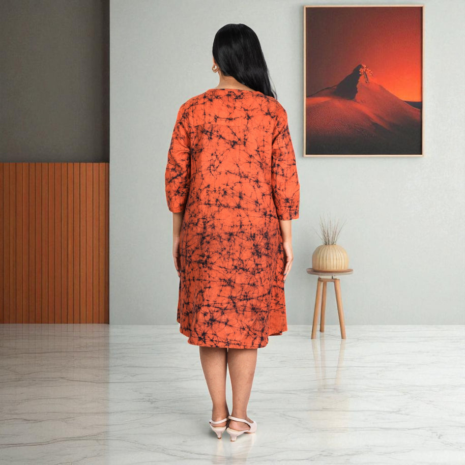 RustWeave Handwoven Cotton Flared Dress