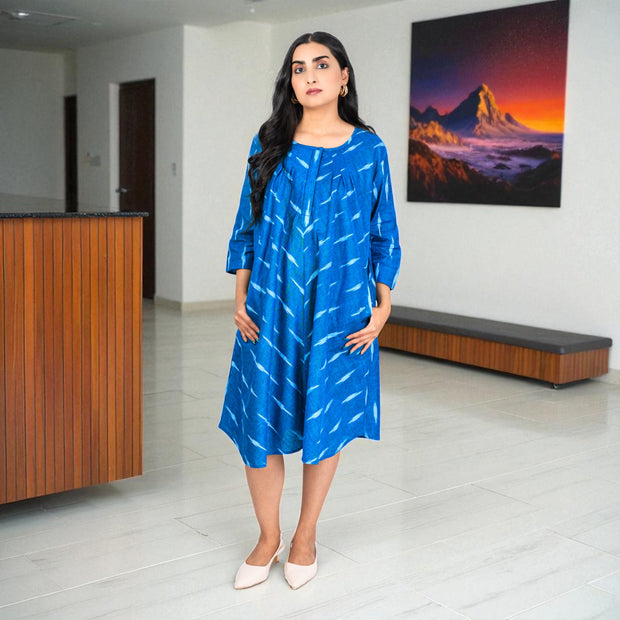 IkatBreeze Handwoven Cotton Flared Dress