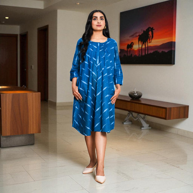 IkatBreeze Handwoven Cotton Flared Dress