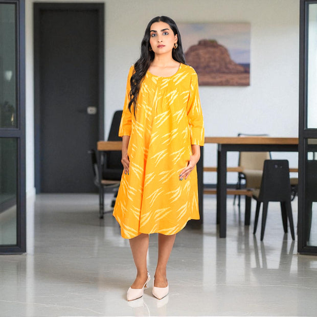 IkatBreeze Handwoven Cotton Flared Dress