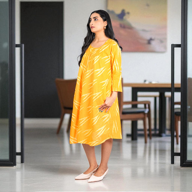 IkatBreeze Handwoven Cotton Flared Dress
