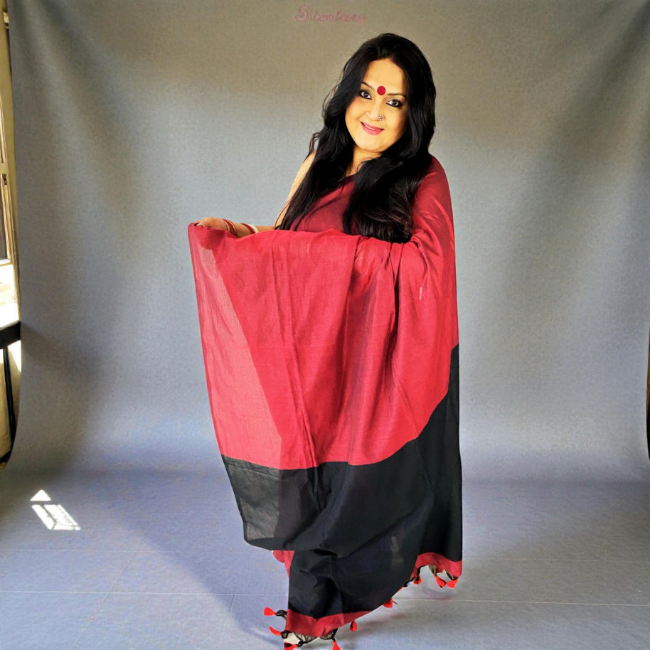 Maroon Handloom Cotton Saree