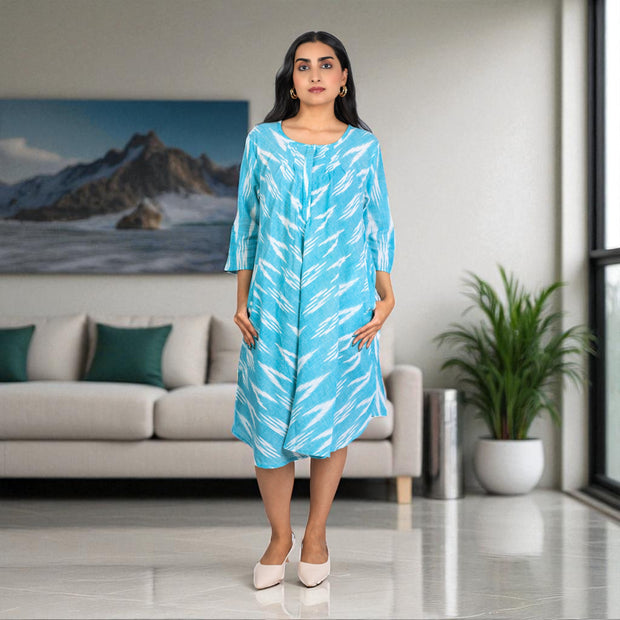 IkatBreeze Handwoven Cotton Flared Dress