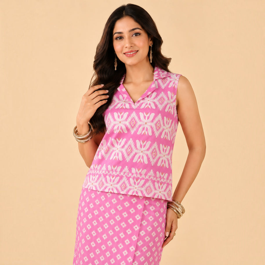 Pink Jamdani Cotton Skirt & Top
