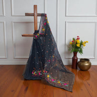 Black Embroidery Kota Cotton Saree