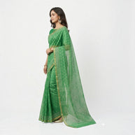 Green Leaf Handblock Kota Cotton Saree