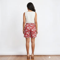 Red Handblock Cotton Shorts