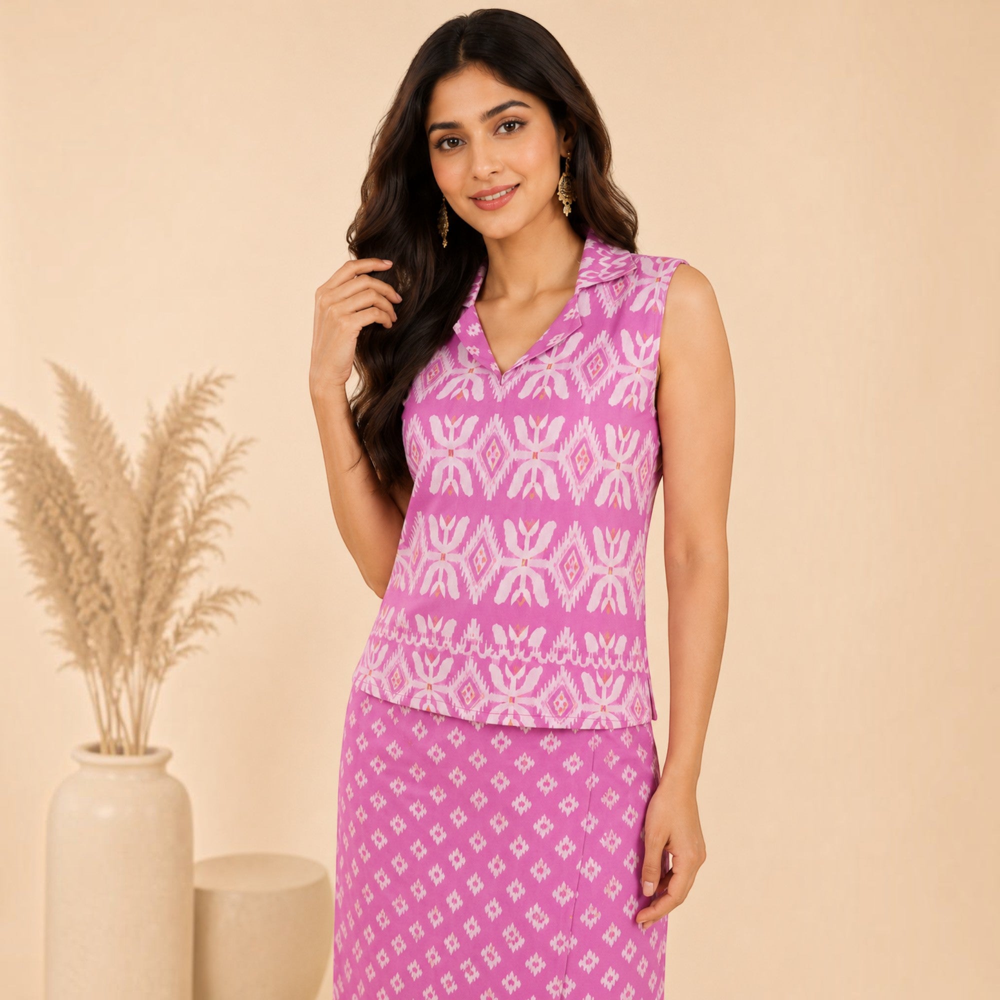 Purple Jamdani Cotton Skirt & Top