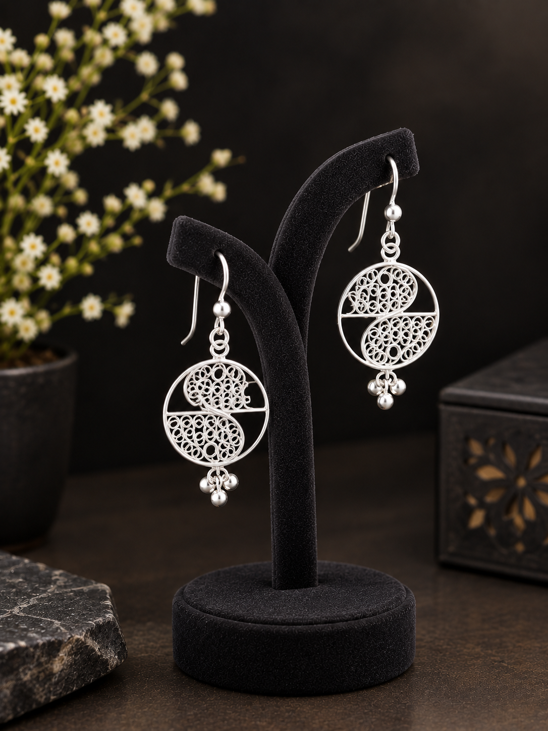 Circle Silver Filigree Earrings