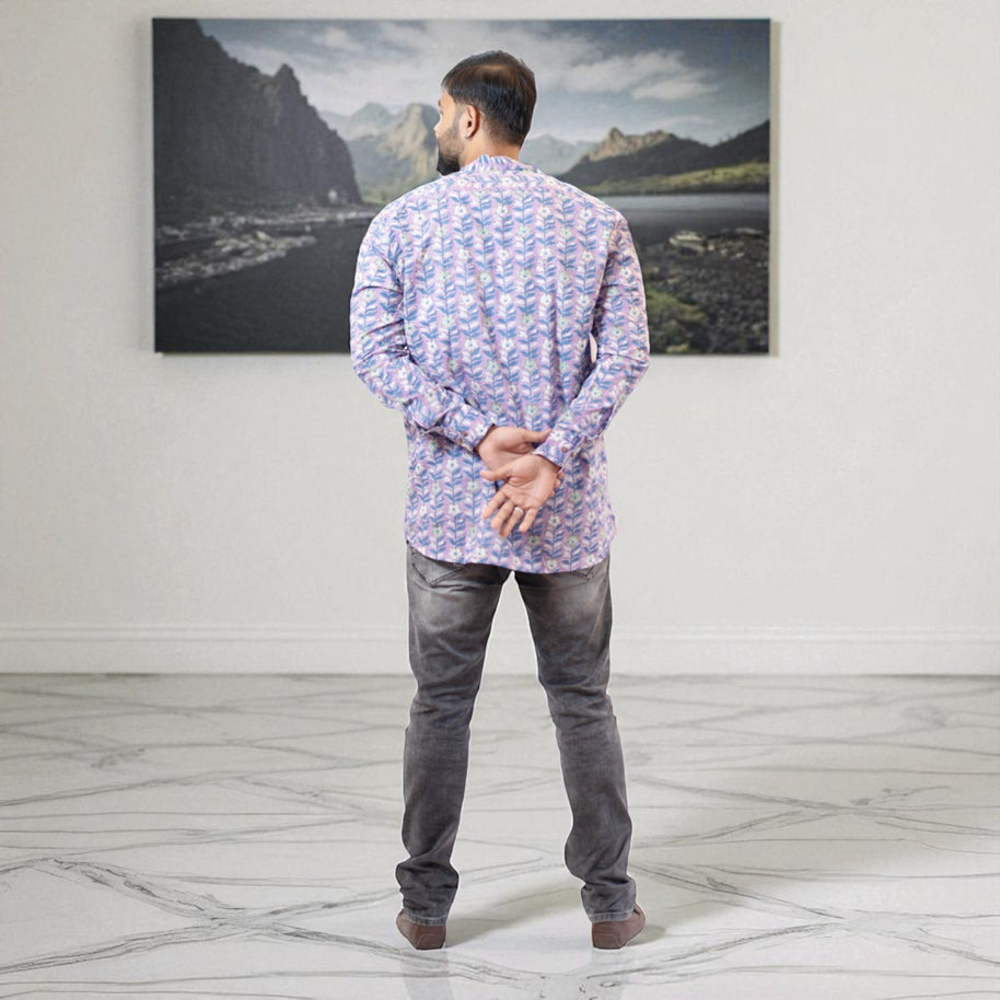 PurpleFloral Handblock Cotton Short Kurta