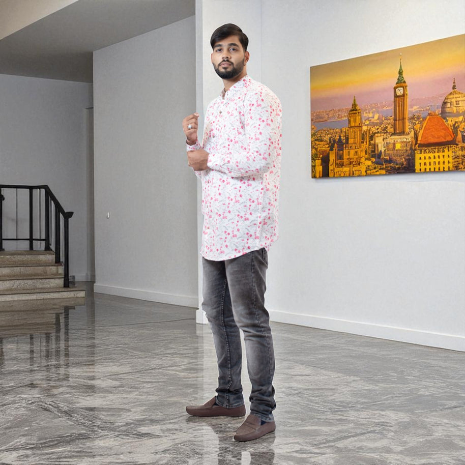 WhiteFlora Handblock Cotton Short Kurta