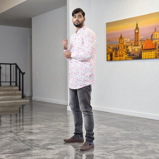 WhiteFlora Handblock Cotton Short Kurta