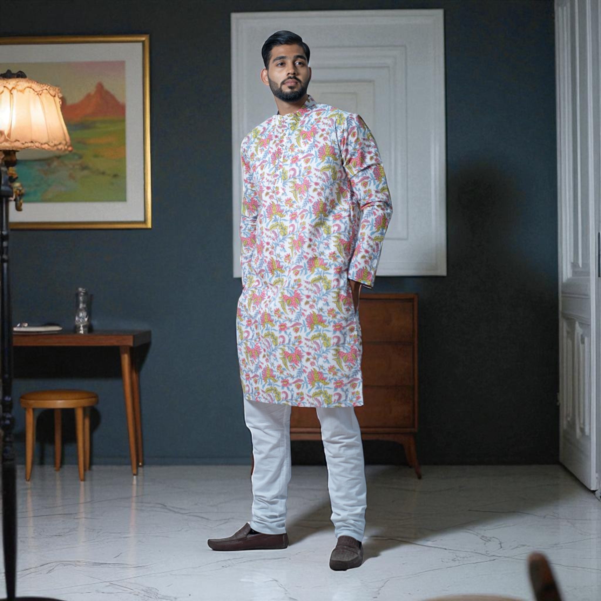 White Handblock Cotton Kurta